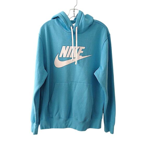 Nike Sportswear Club Fleece Fall Log Hoodie Sweatshirt Men Sz M Aqua Long Sleeve - Picture 2 of 10